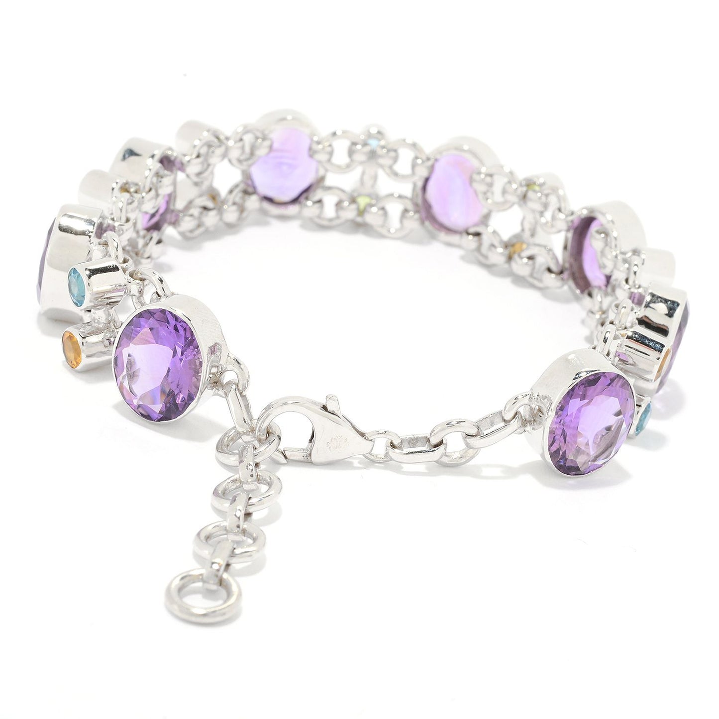 Pinctore Sterling Silver 8" 335ctw Multi Gemstone Station Bracelet