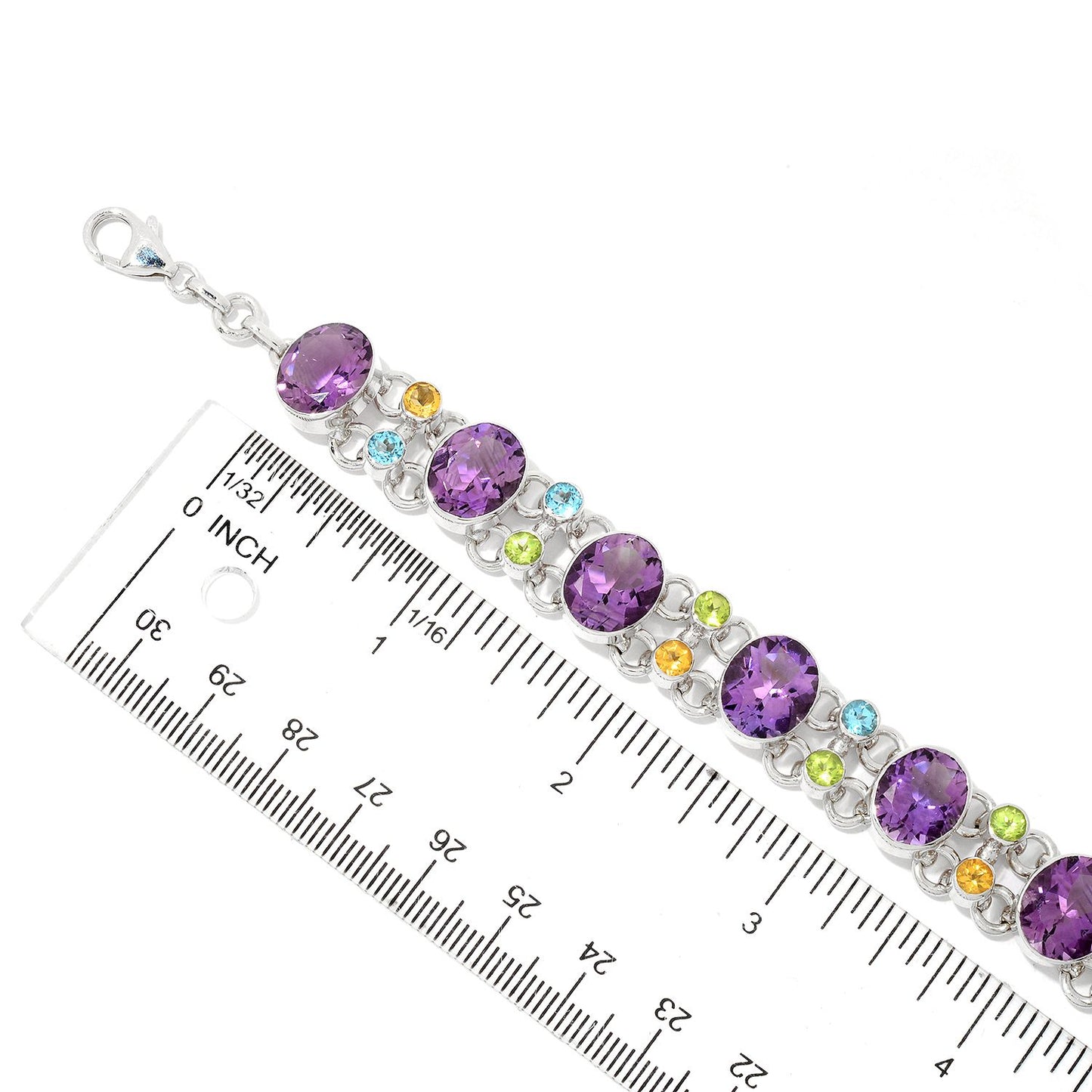 Pinctore Sterling Silver 8" 335ctw Multi Gemstone Station Bracelet