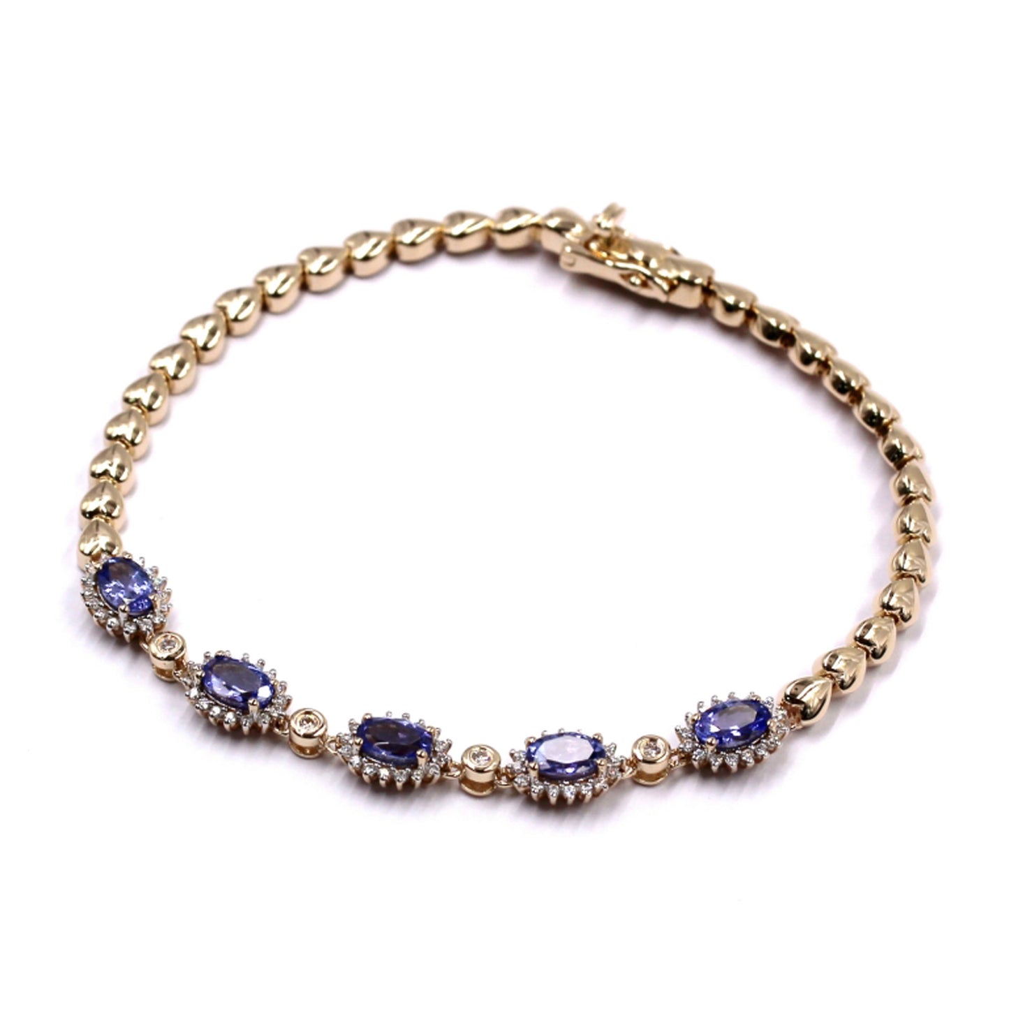 14Kt Yellow Gold Tanzanite With Diamond Chain Bracelet - Pinctore
