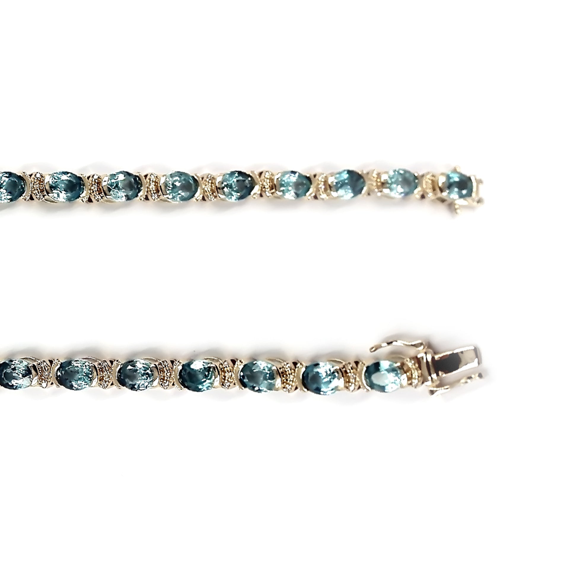14KT Yellow Gold Blue Zircon With Diamond Tennis Bracelet - Pinctore