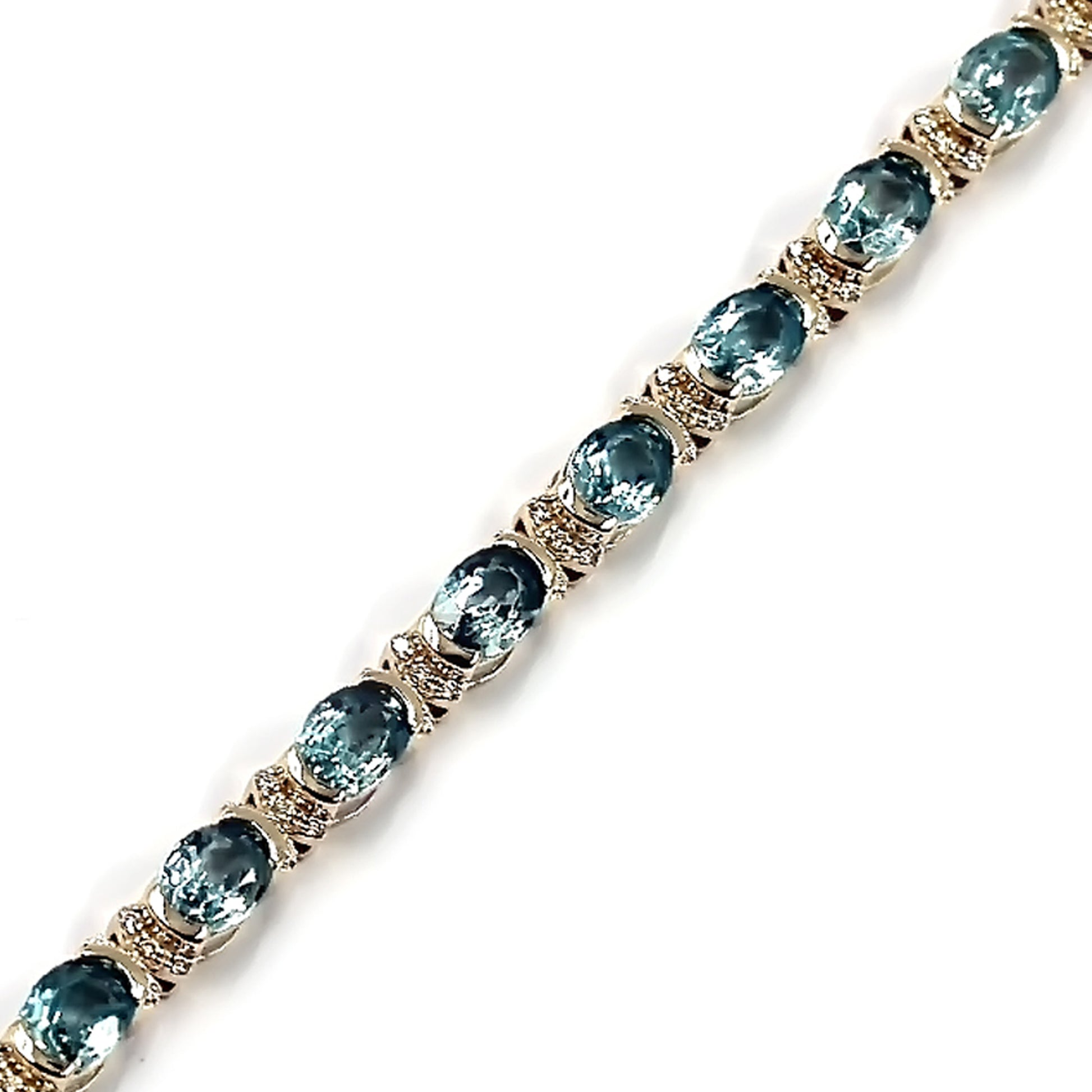 14KT Yellow Gold Blue Zircon With Diamond Tennis Bracelet - Pinctore