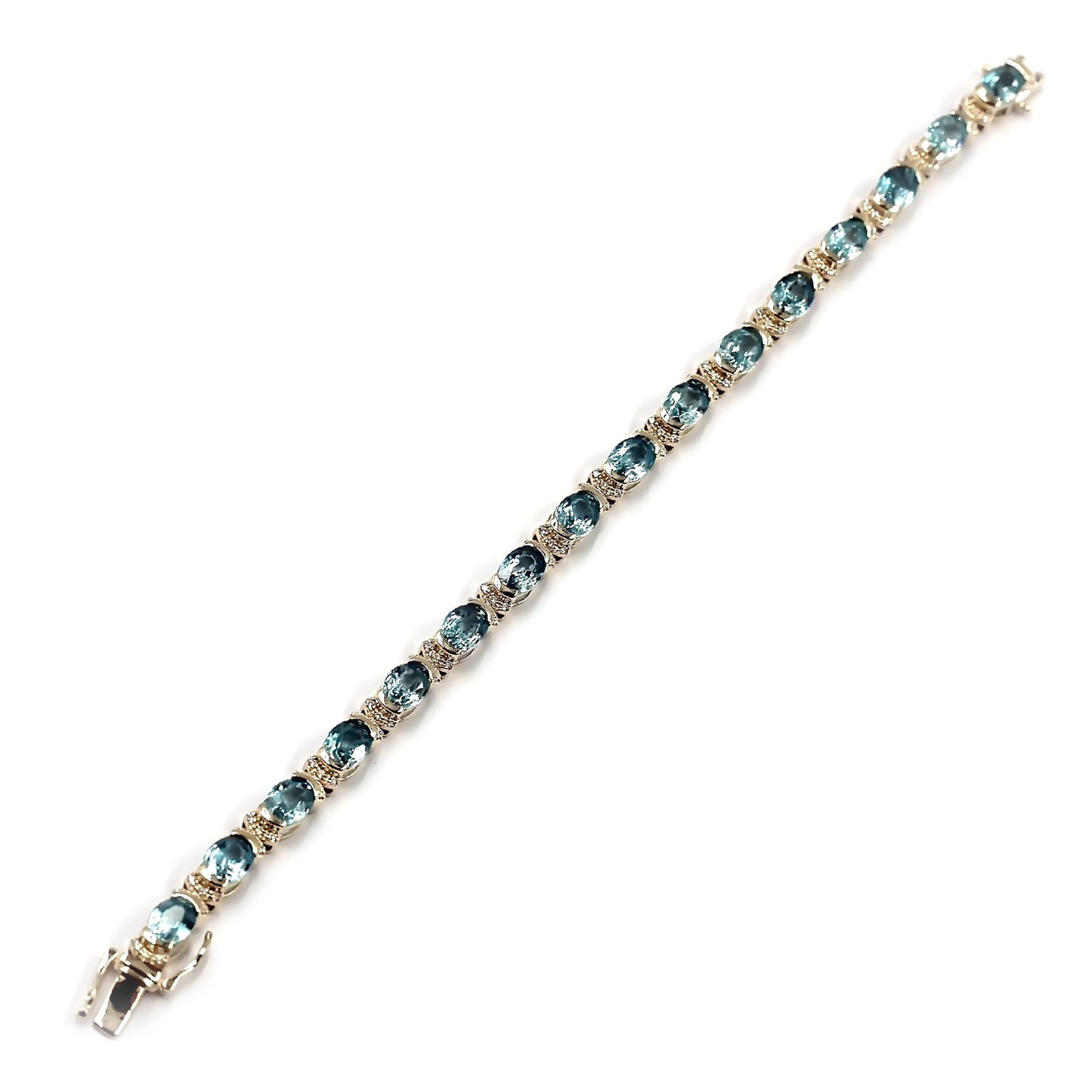 14KT Yellow Gold Blue Zircon With Diamond Tennis Bracelet - Pinctore