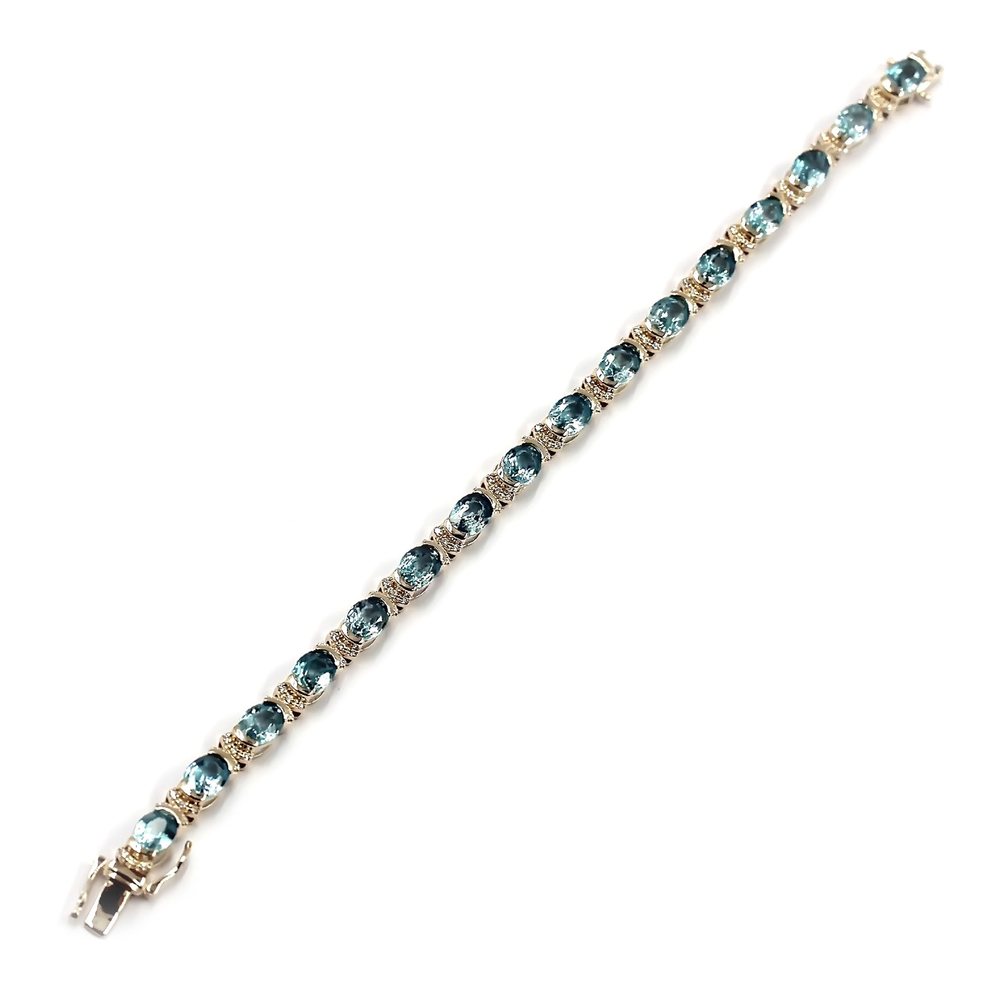 14KT Yellow Gold Blue Zircon With Diamond Tennis Bracelet - Pinctore