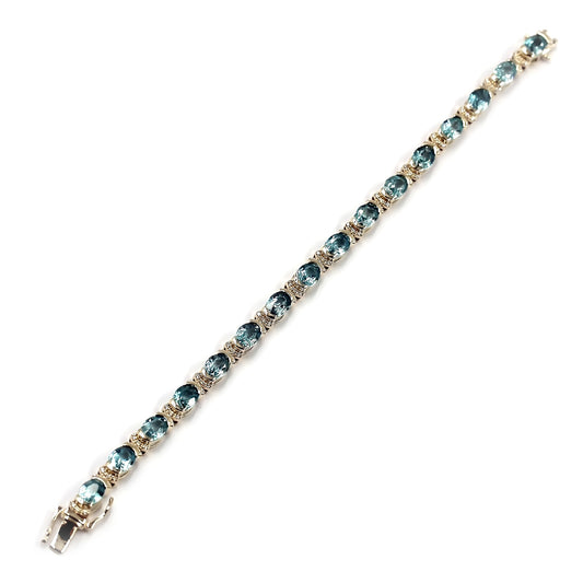 14KT Yellow Gold Blue Zircon With Diamond Tennis Bracelet - Pinctore