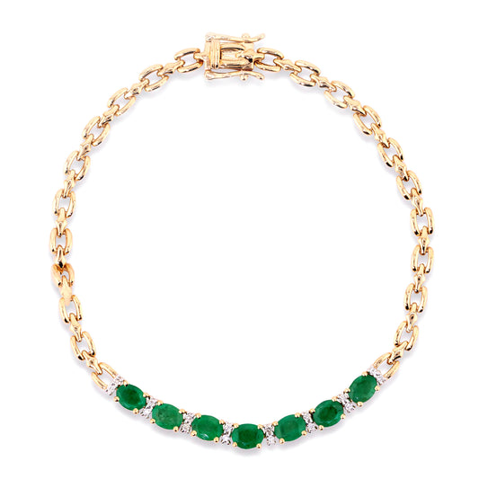 14Kt Yellow Gold Emerald With Diamond Chain Bracelet - Pinctore