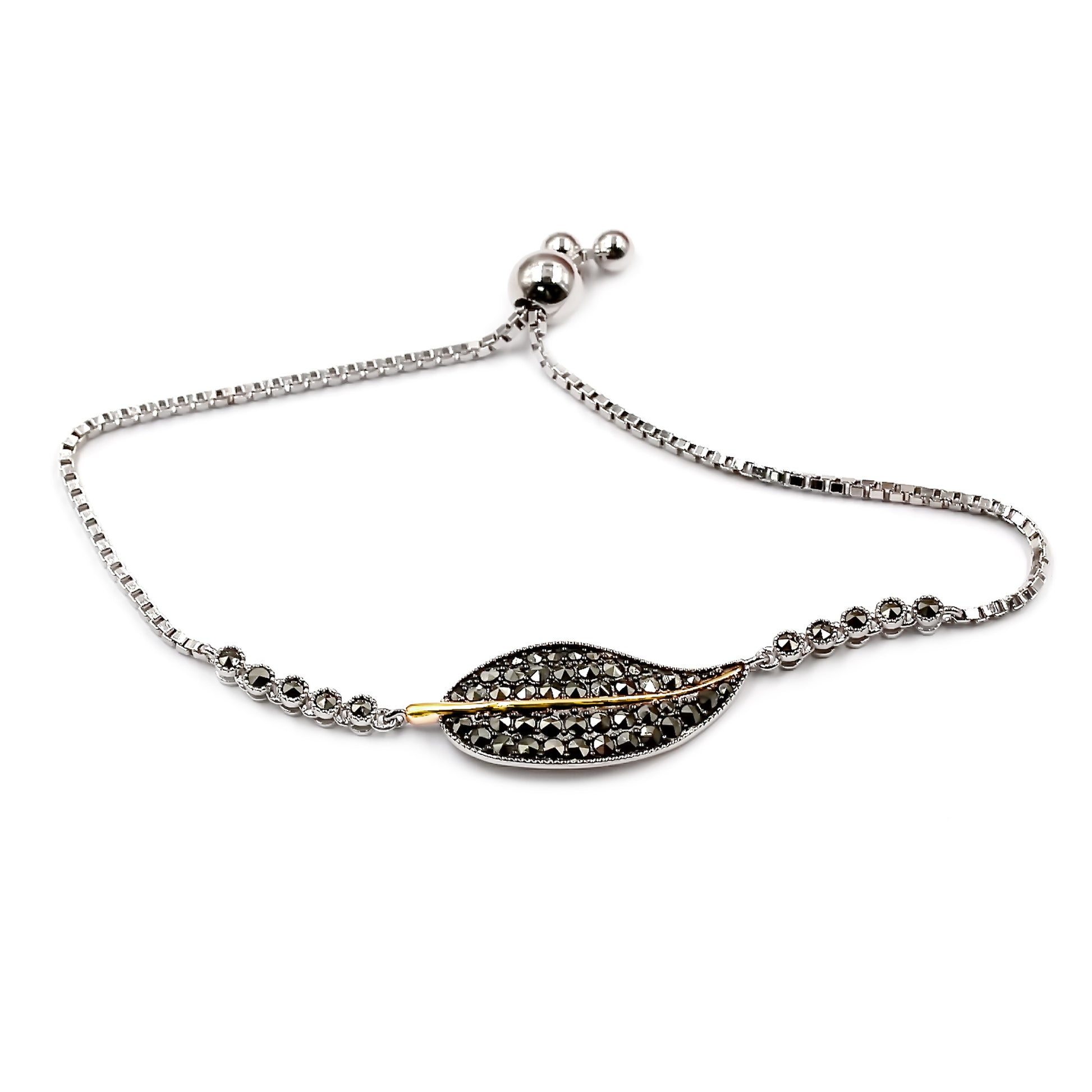 Pinctore 14K Gold & Sterling Silver with Marcasite Adjustable Bracelet