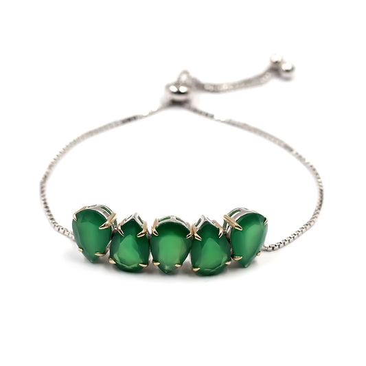 Pinctore 14K Gold & Sterling Silver with Green Agate Adjustable Bracelet