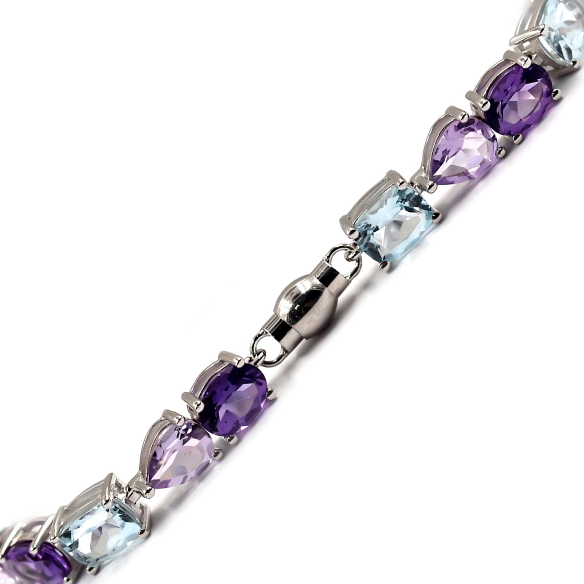 Sterling Silver 925 Sky Blue Topaz,Pink Amethyst,African Amethyst Bracelet - Pinctore