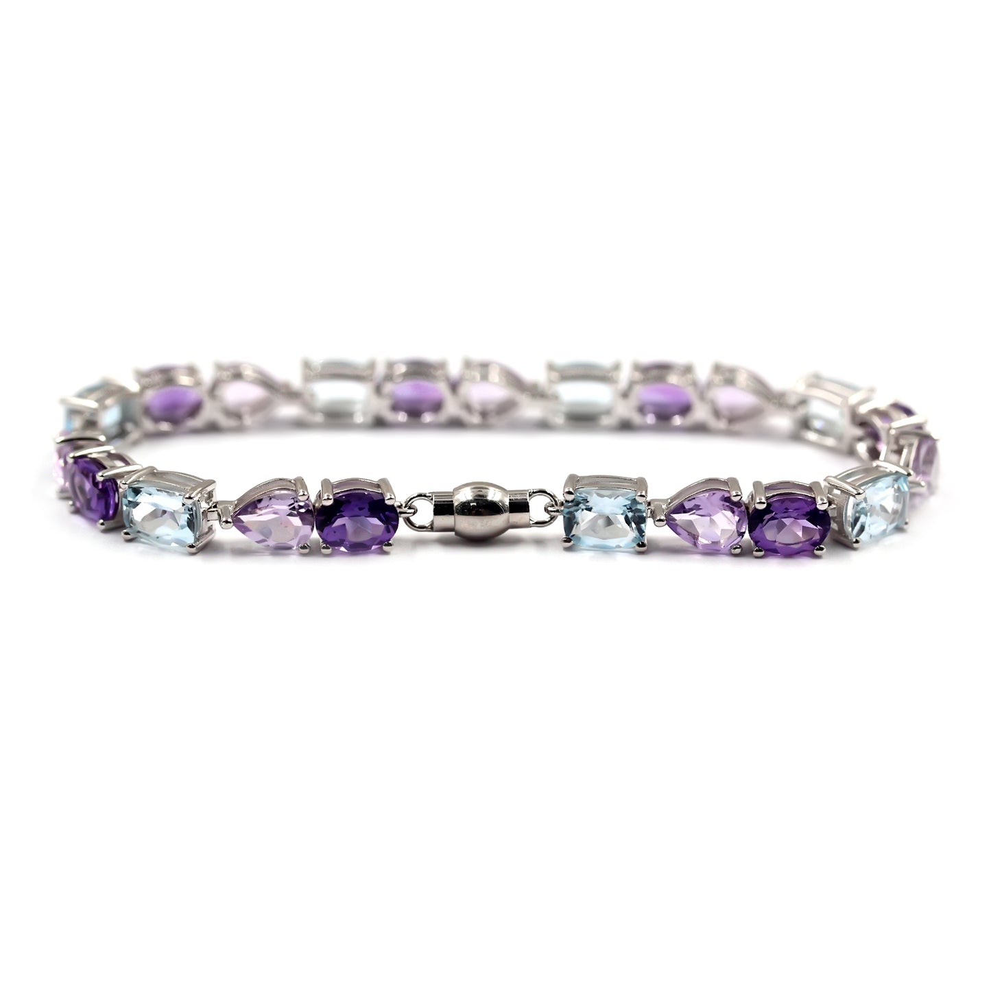 Sterling Silver 925 Sky Blue Topaz,Pink Amethyst,African Amethyst Bracelet - Pinctore