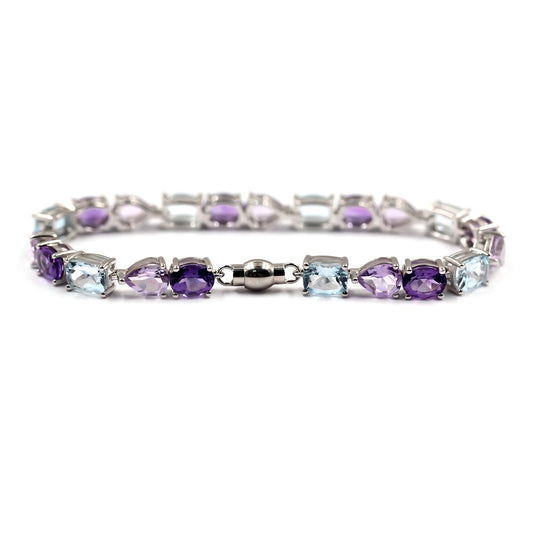 Sterling Silver 925 Sky Blue Topaz,Pink Amethyst,African Amethyst Bracelet - Pinctore