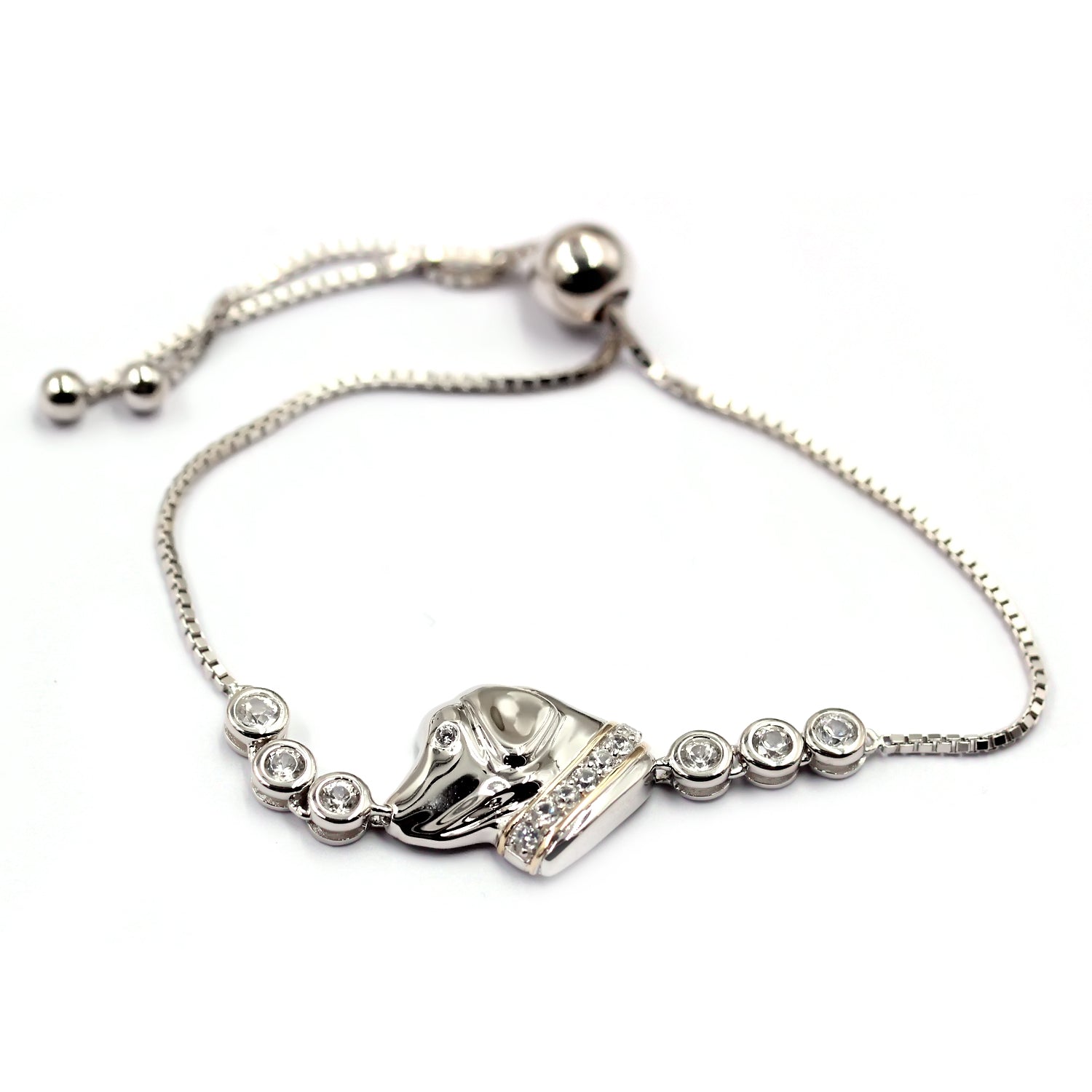 925 Sterling Silver White Natural Zircon Adjustable Bracelet - Pinctore