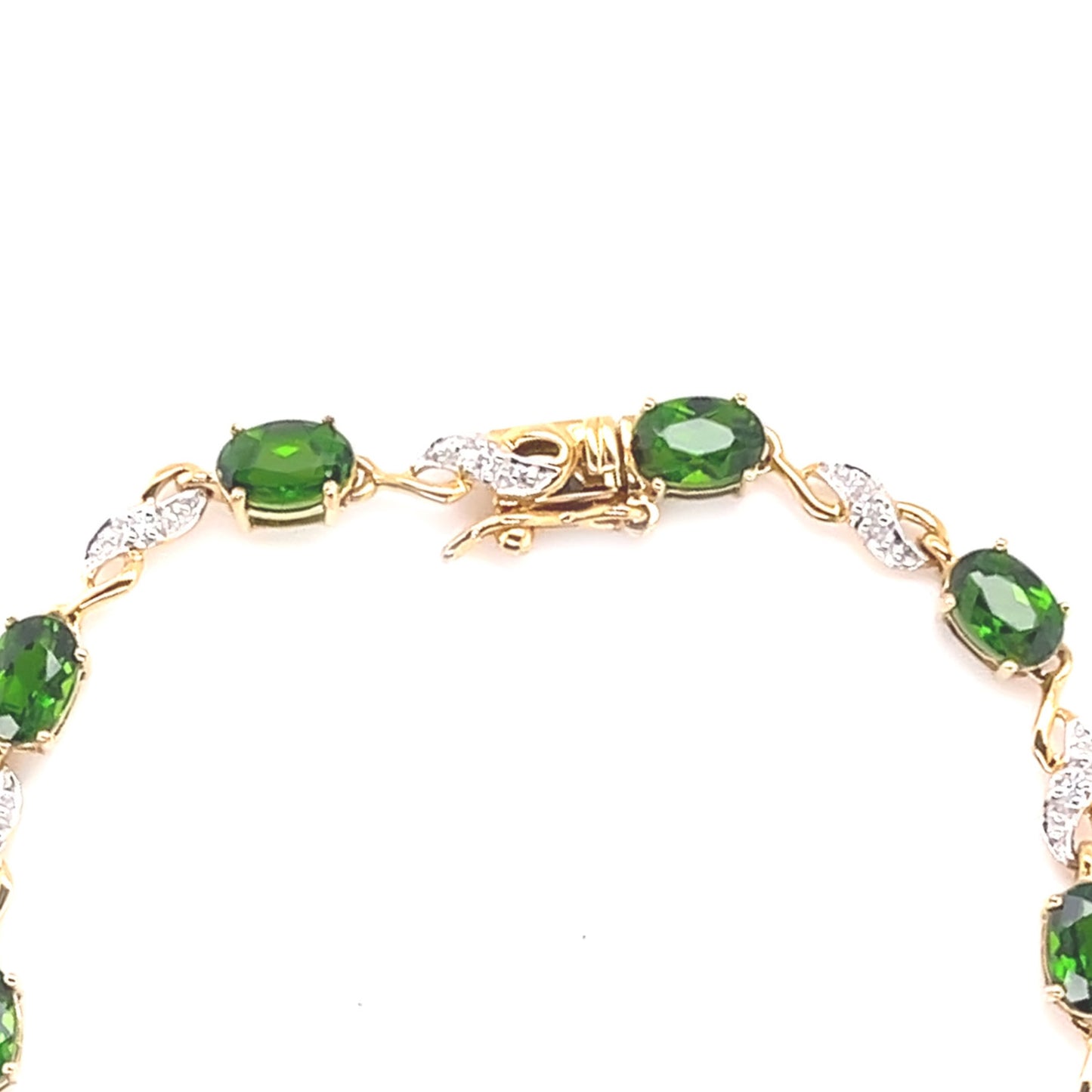 14Kt Yellow Gold Chrome Diopside White White Natural Zircon Bracelet - Pinctore