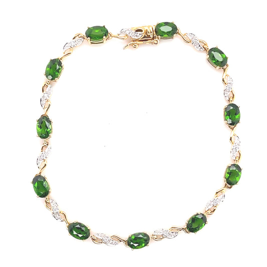 14Kt Yellow Gold Chrome Diopside White White Natural Zircon Bracelet - Pinctore