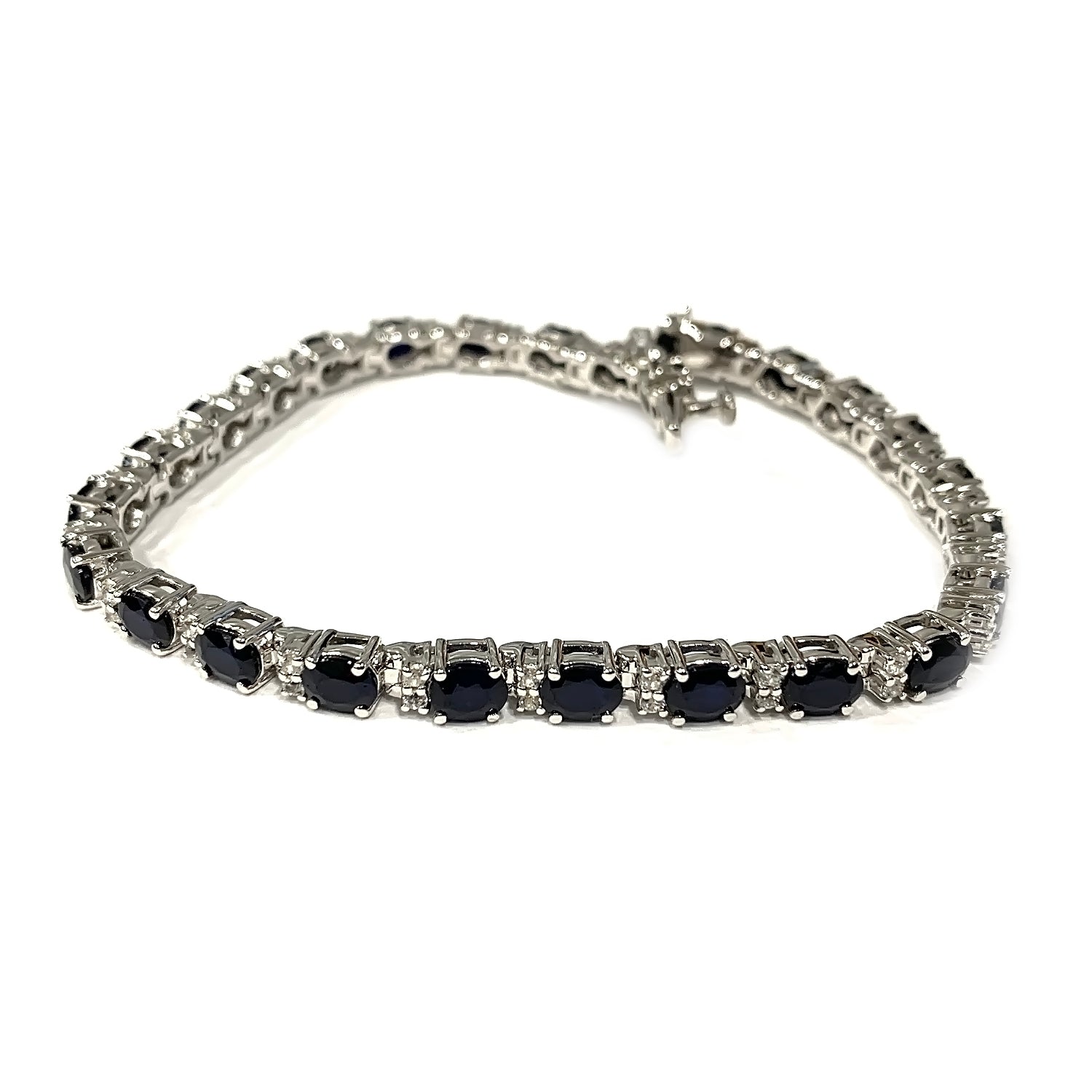 925 Sterling Silver Diffusion Blue Sapphire, White Zircon Bracelet - Pinctore