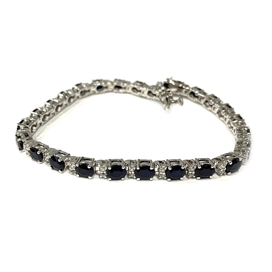 925 Sterling Silver Diffusion Blue Sapphire, White Zircon Bracelet - Pinctore