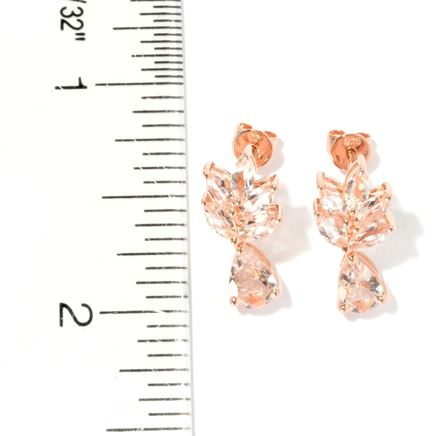Sterling Silver Rose Gold Plated 2.07ctw morganite Drop Earrings