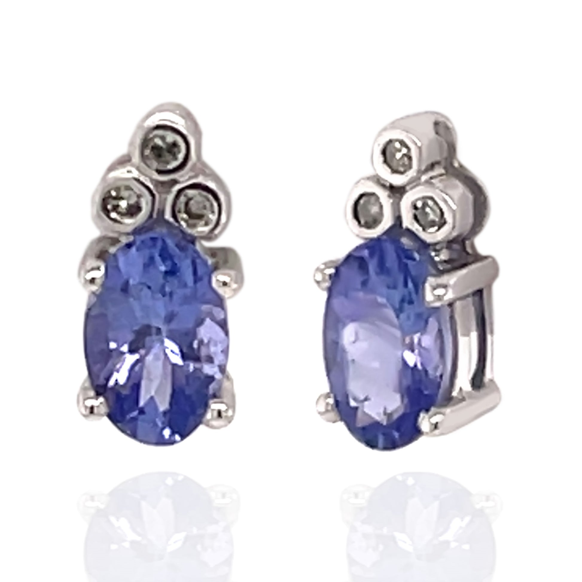 14Kt White Gold Tanzanite With Diamond Earring - Pinctore