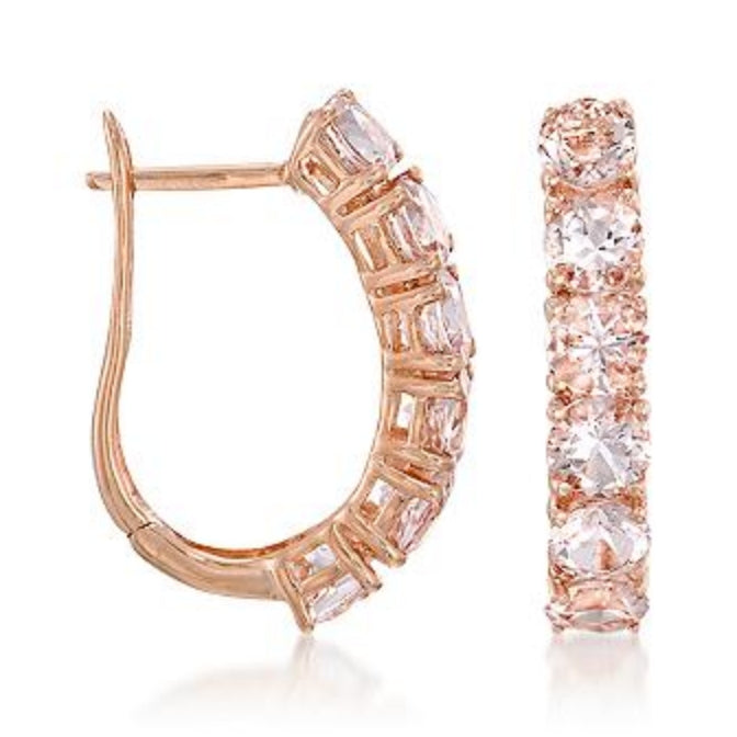 Rose Gold o/ Sterling Silver 3.1ctw Morganite Earring - Peach - Pinctore