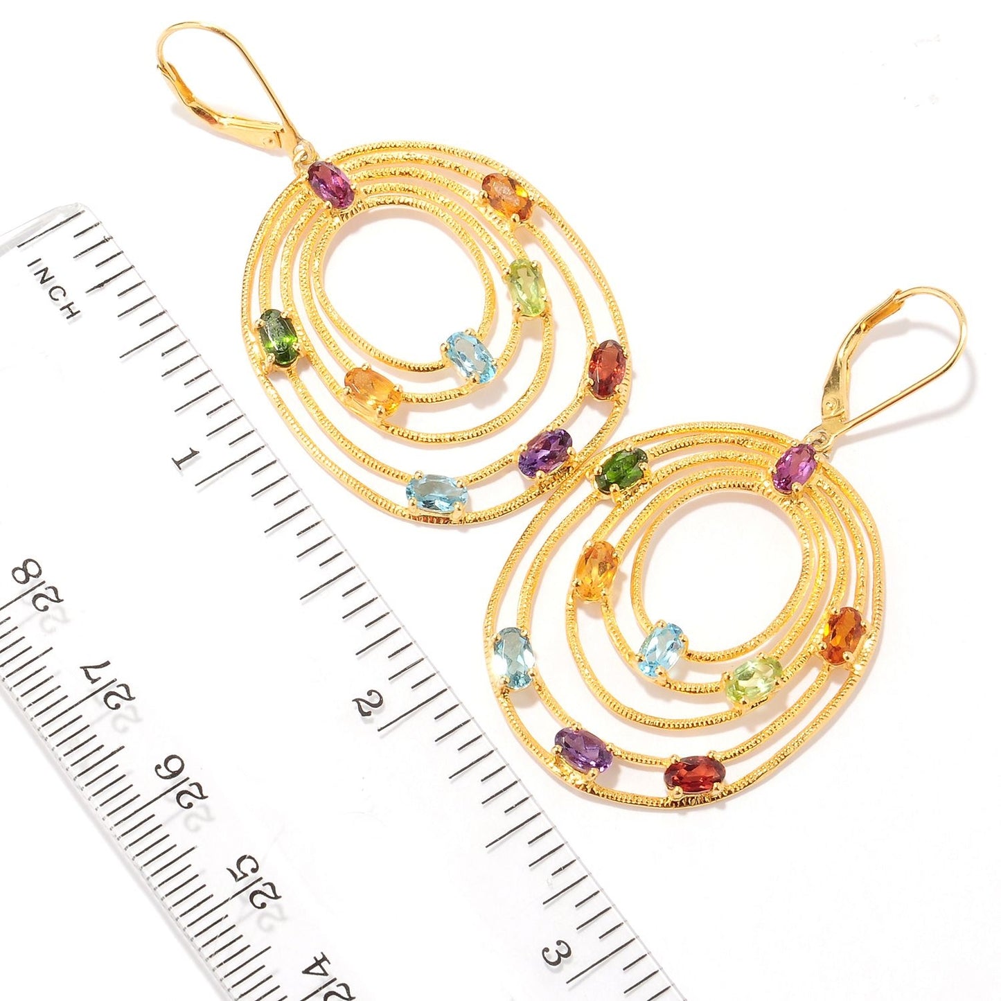 Pinctore Yellow Gold over Silver 4.47ctw Rhodolite Garnet Drop & Dangle Earring 2.00'L