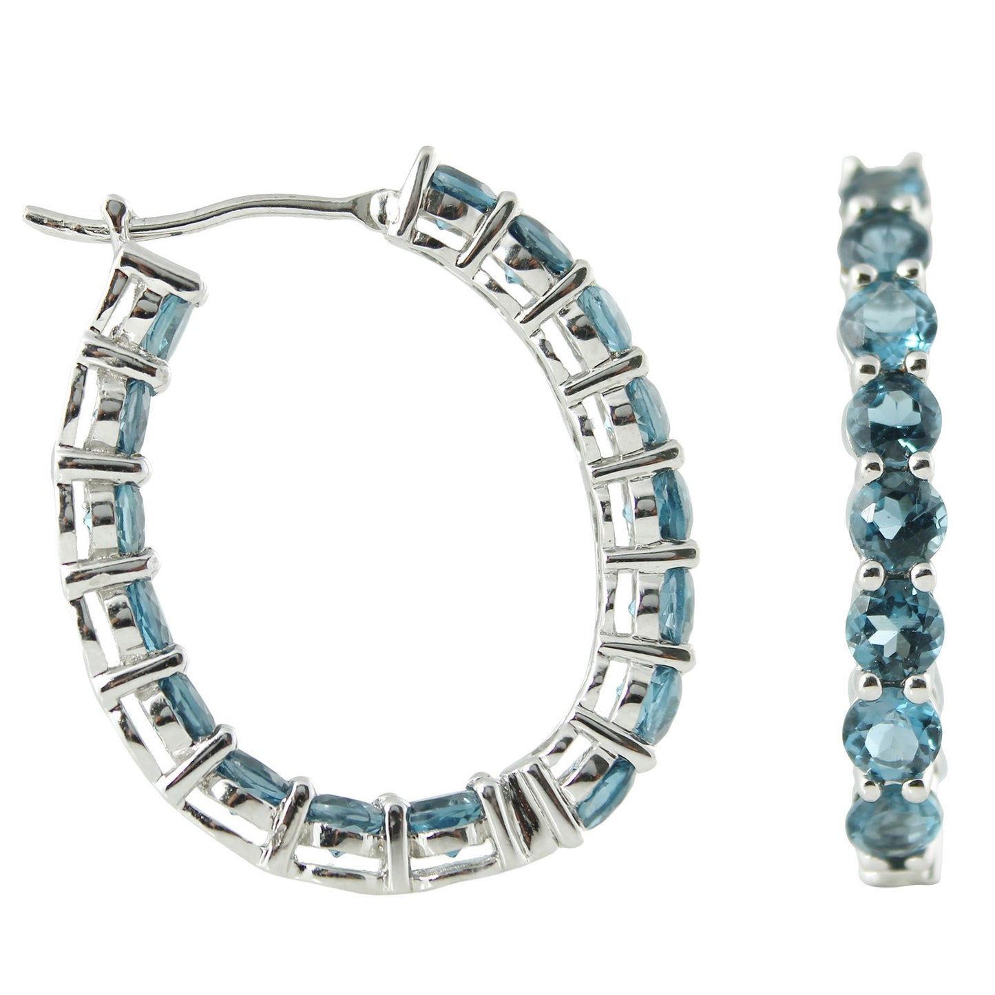 Platinum-plated Sterling Silver London Blue Topaz Inside-out Oval Hoop Earring - Pinctore