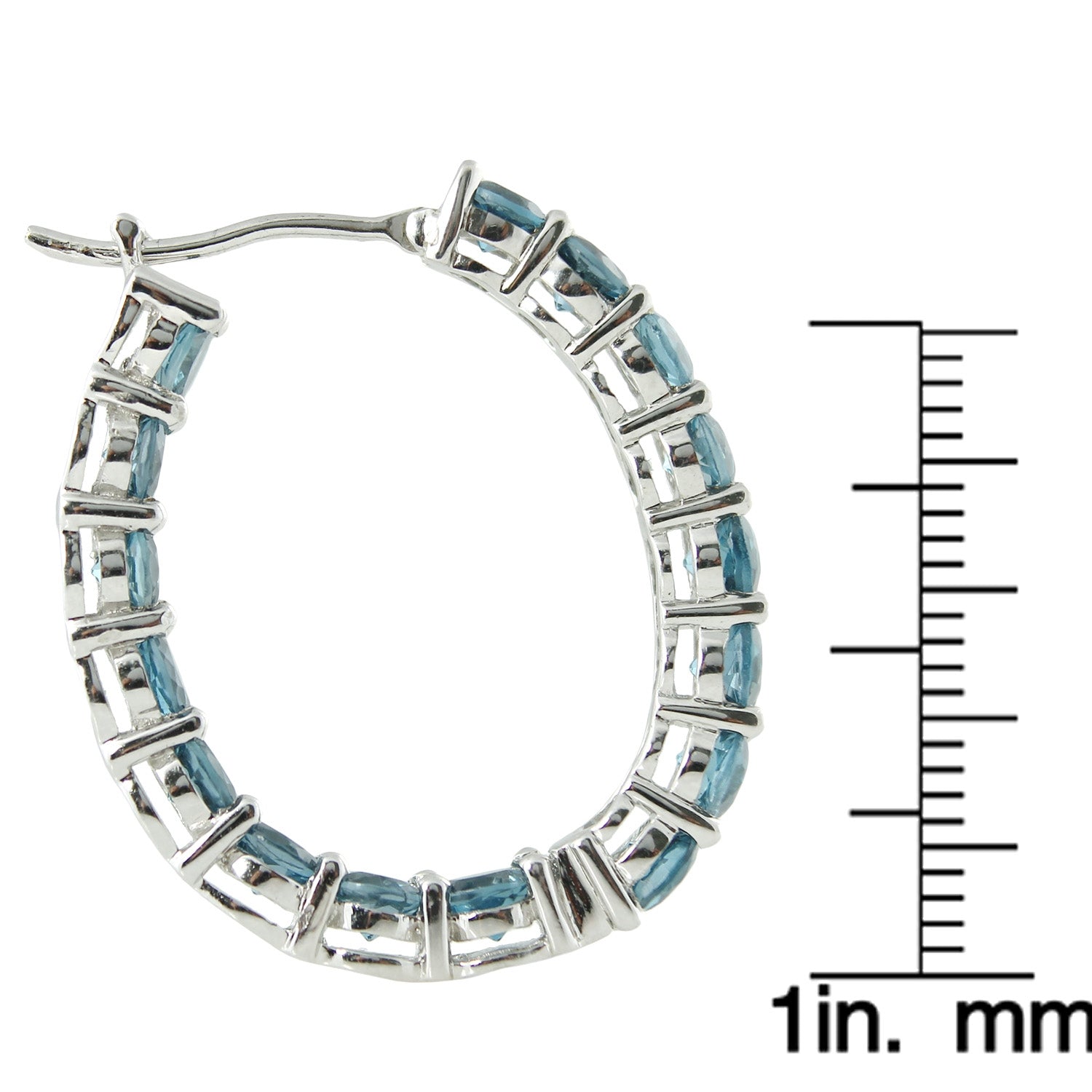 Platinum-plated Sterling Silver London Blue Topaz Inside-out Oval Hoop Earring - Pinctore