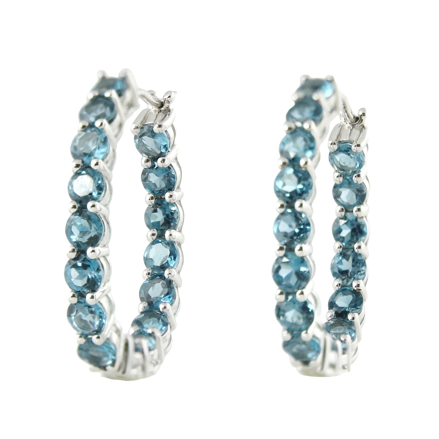 Platinum-plated Sterling Silver London Blue Topaz Inside-out Oval Hoop Earring - Pinctore