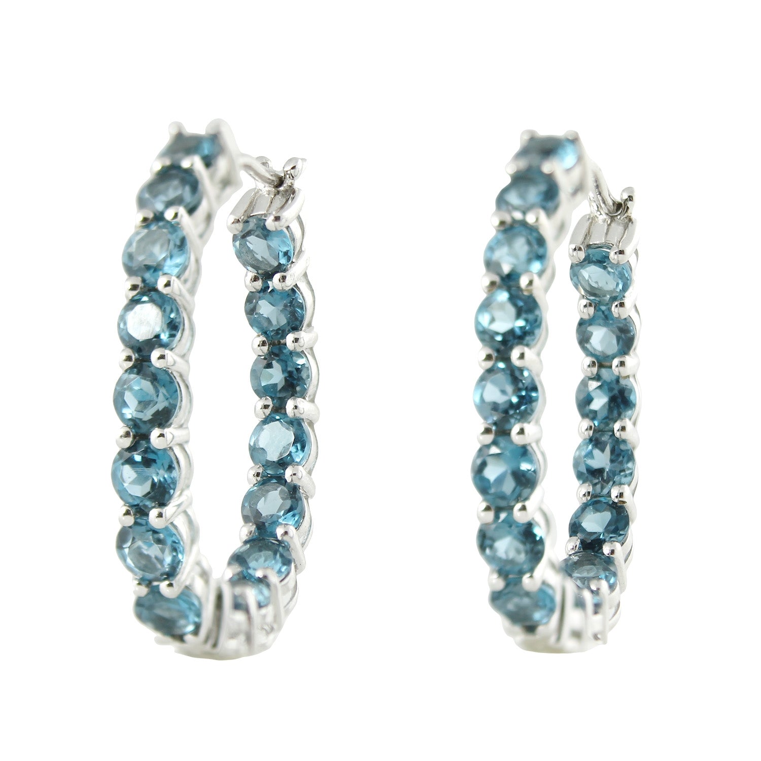 Platinum-plated Sterling Silver London Blue Topaz Inside-out Oval Hoop Earring - Pinctore