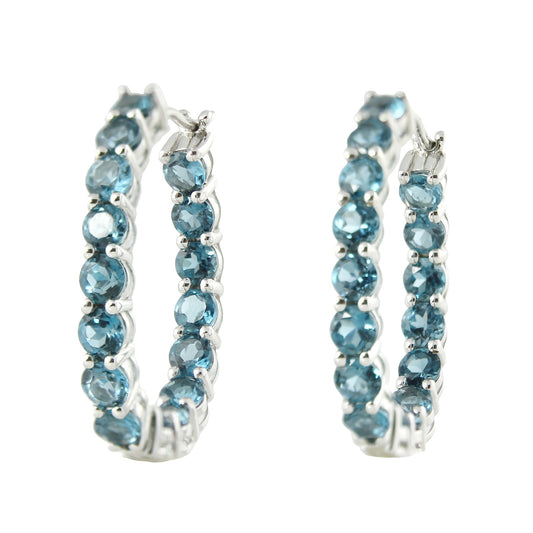 Platinum-plated Sterling Silver London Blue Topaz Inside-out Oval Hoop Earring - Pinctore