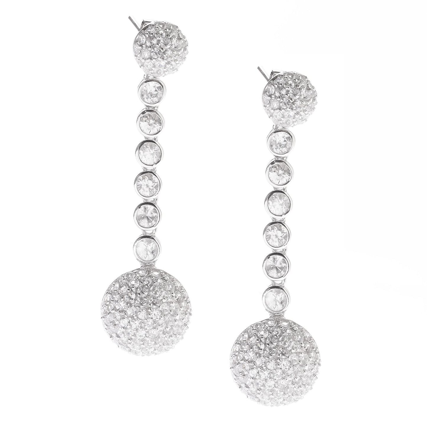 Pinctore Sterling Silver 5.26ctw White Zircon Ball Drop Earrings 1.75'L
