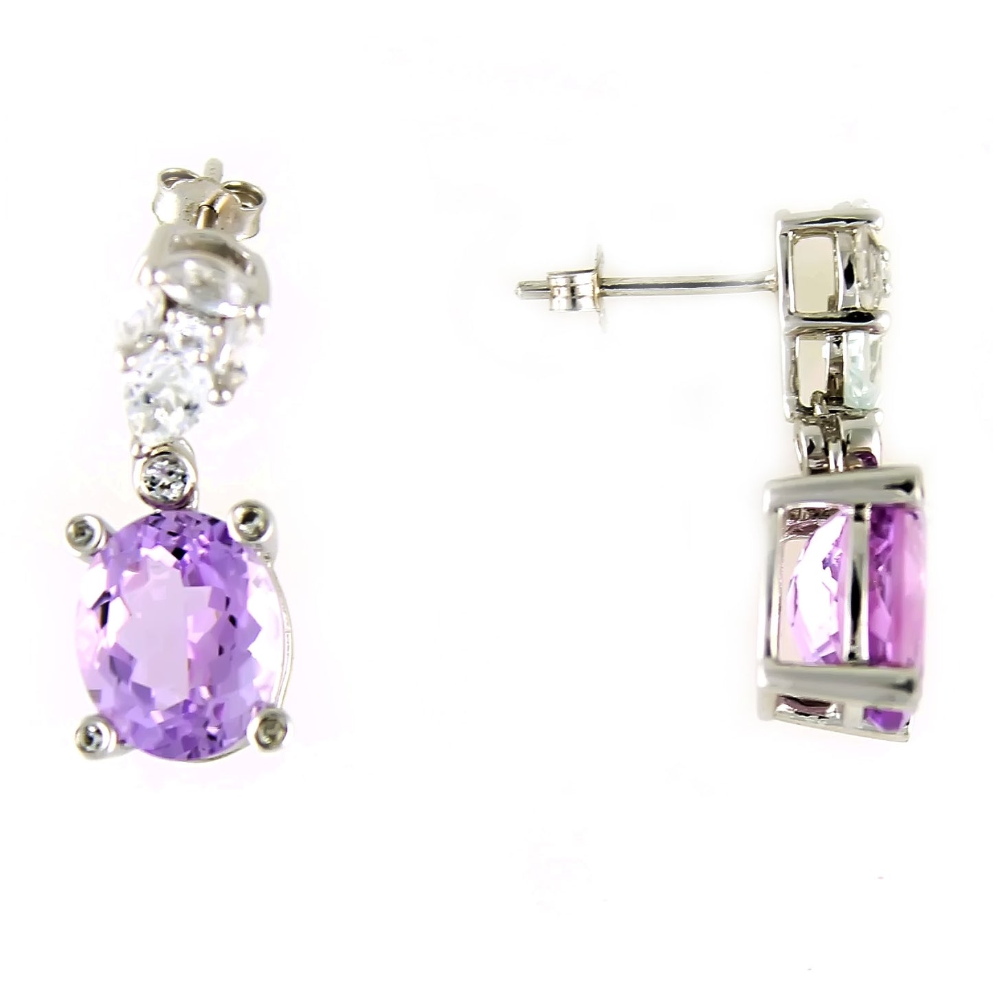 Pinctore Sterling Silver 7.67ctw Pink Amethyst and White Topaz Drop & Dangle Earring 1.00'L