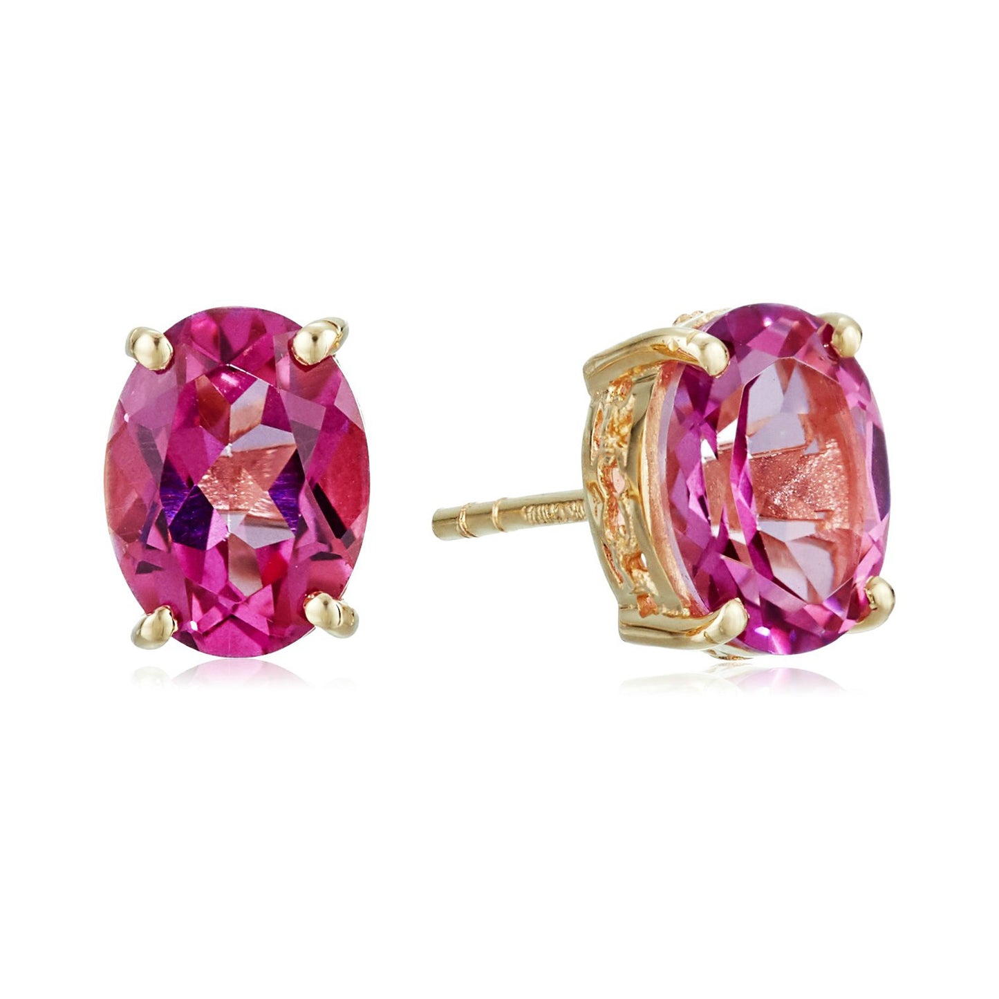 10k Yellow Gold Pink Topaz Oval Stud Earring - Pinctore