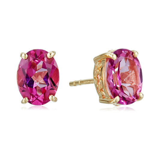 10k Yellow Gold Pink Topaz Oval Stud Earring - Pinctore
