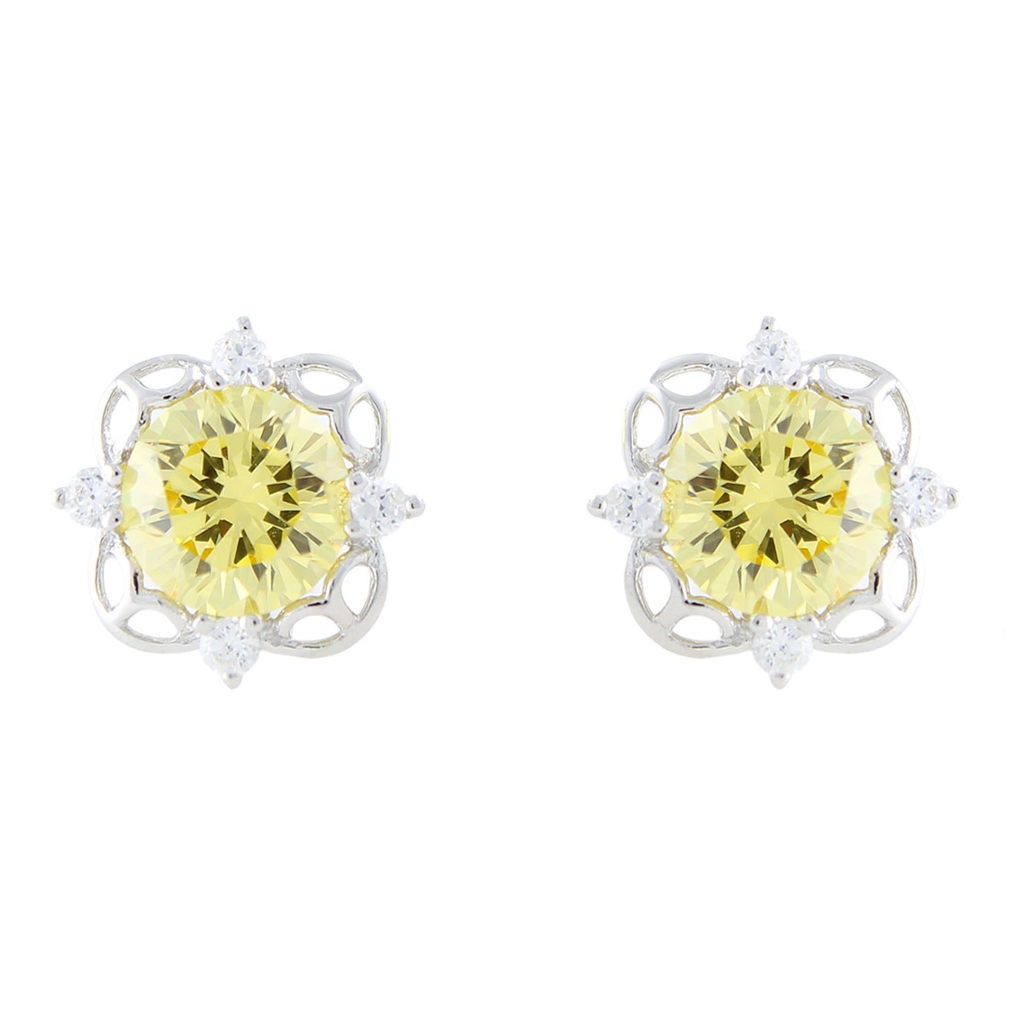 Pinctore Sterling Silver 4.86ctw Yellow Color CZ Studs Earring 0.37'L - pinctore