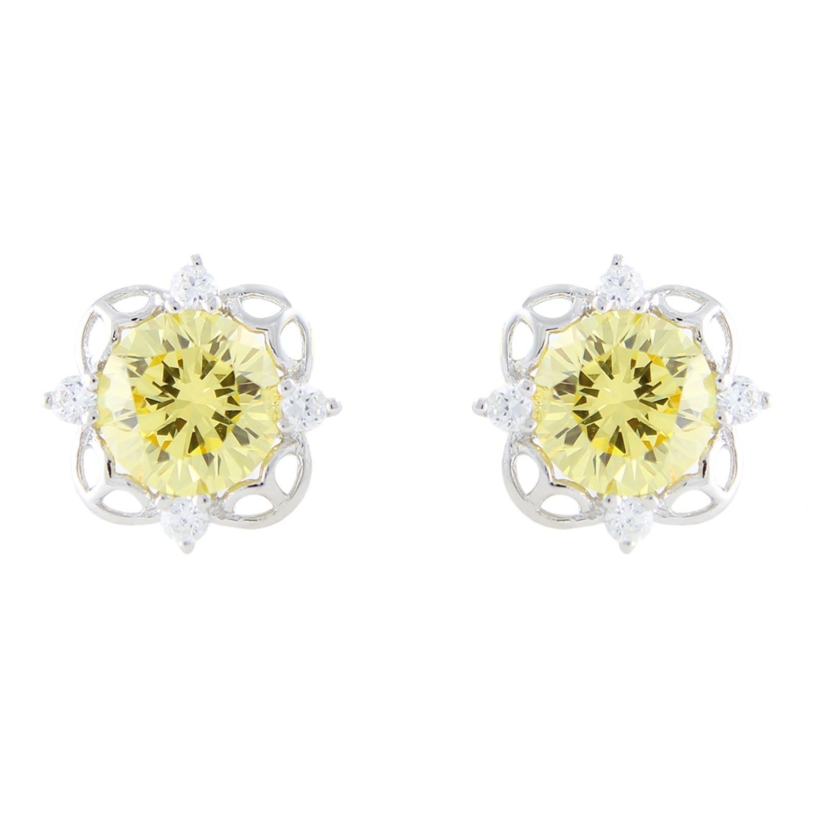 Pinctore Sterling Silver 4.86ctw Yellow Color CZ Studs Earring 0.37'L - pinctore