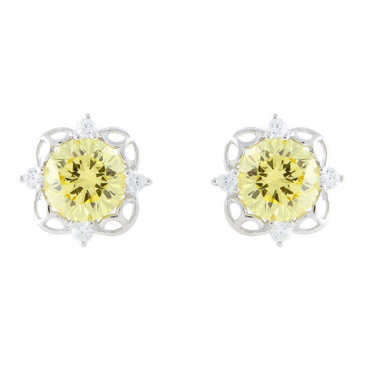 Pinctore Sterling Silver 4.86ctw Yellow Color CZ Studs Earring 0.37'L - pinctore