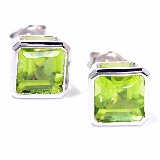 Pinctore Sterling Silver 3.39ctw Peridot Studs Earring 0.31'L - pinctore