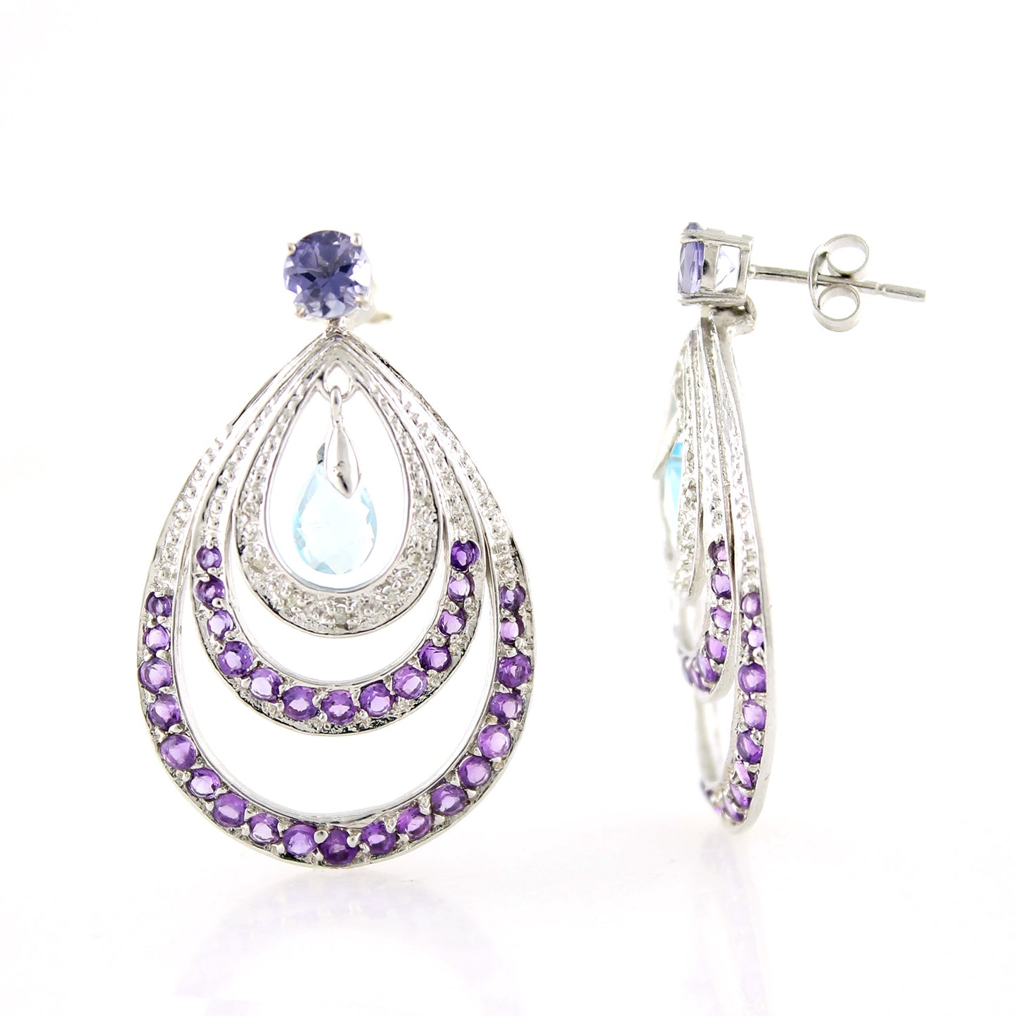 Pinctore Sterling Silver 5.02ctw Sky Blue Topaz Drop & Dangle Earring 1.50'L