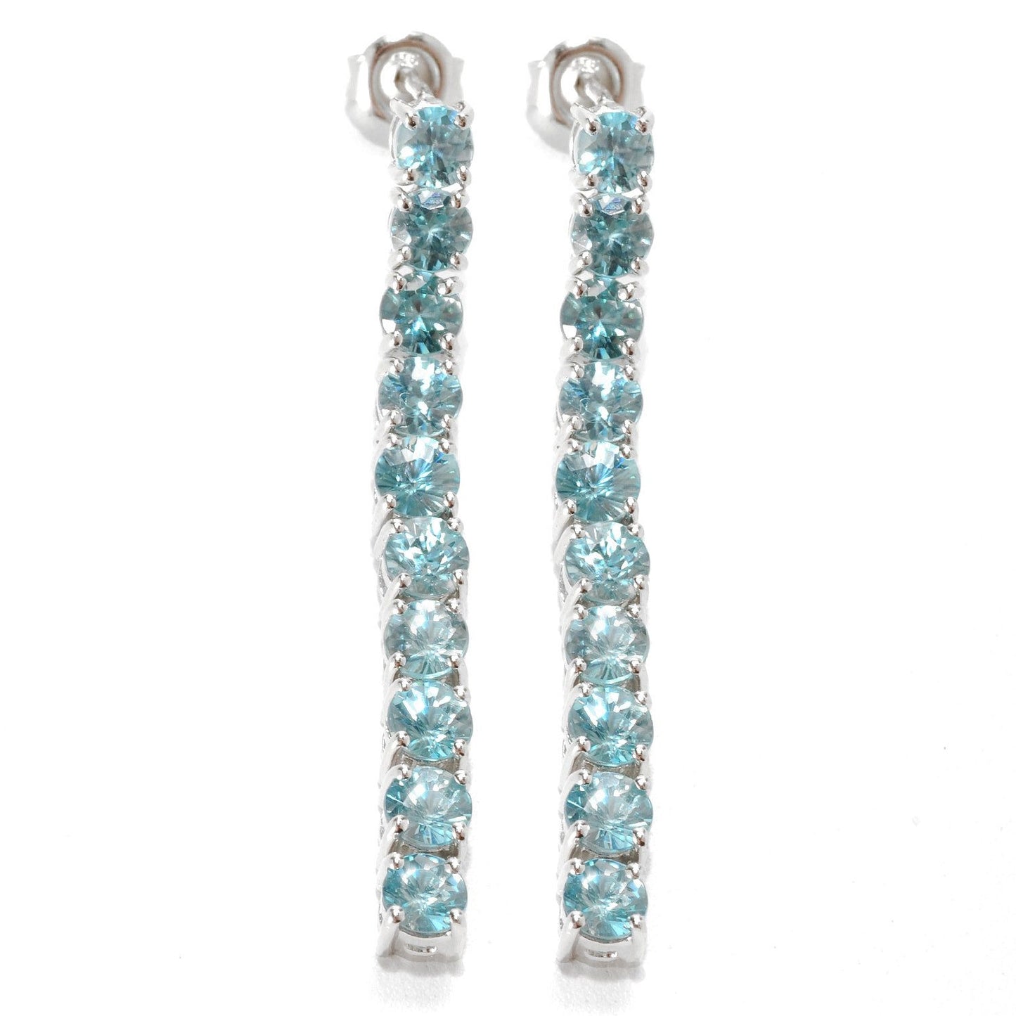 Pinctore Sterling Silver 6.73ctw Blue Zircon Drop & Dangle Earring 1.62'L - pinctore