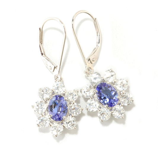 Ster Silver Tanzanite & White Natural Zircon Dangle Flower Earring - Pinctore