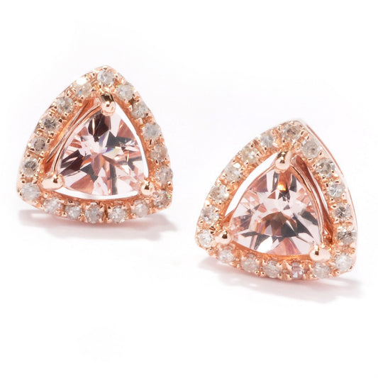 10k Rose Gold Morganite & Diamond Trillion Stud Earring - Pinctore