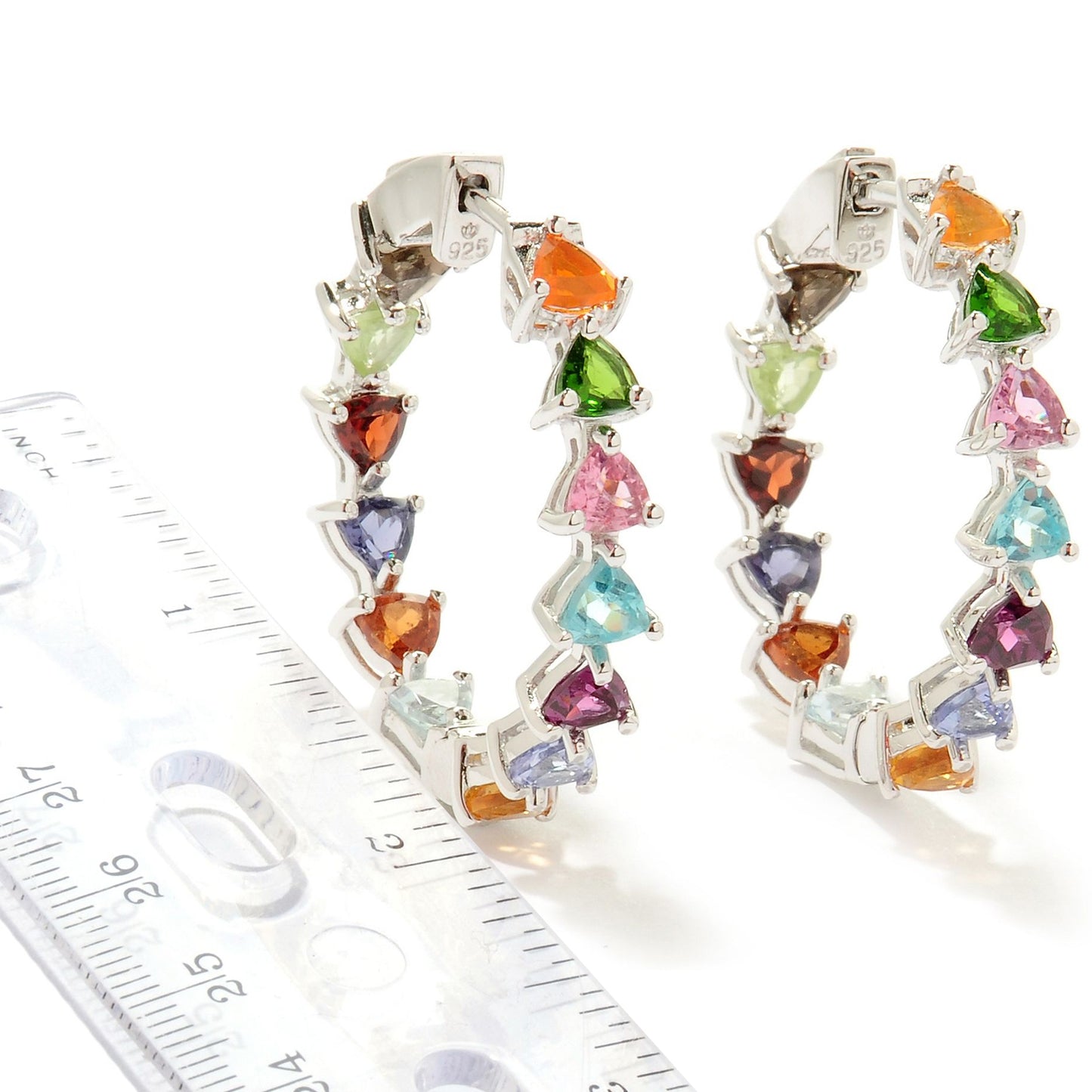 Pinctore Silver 6.3ctw Rhodolite & Multi Gemstones Kaleidoscope Inside-Out Earrings 1'L