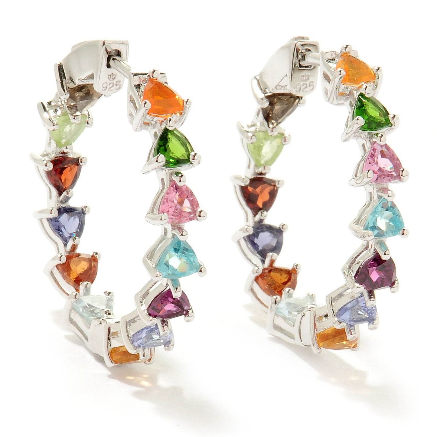 Pinctore Silver 6.3ctw Rhodolite & Multi Gemstones Kaleidoscope Inside-Out Earrings 1'L - pinctore