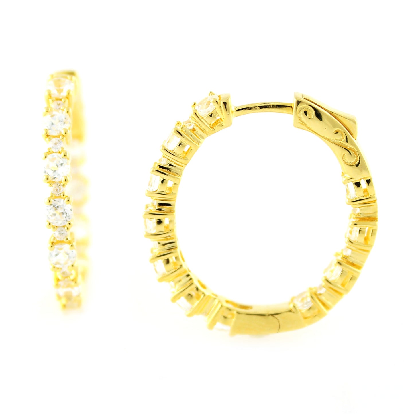 Pinctore Yellow Gold over Silver 4.11ctw White Natural Zircon Hoops Earring 1.00'L - pinctore