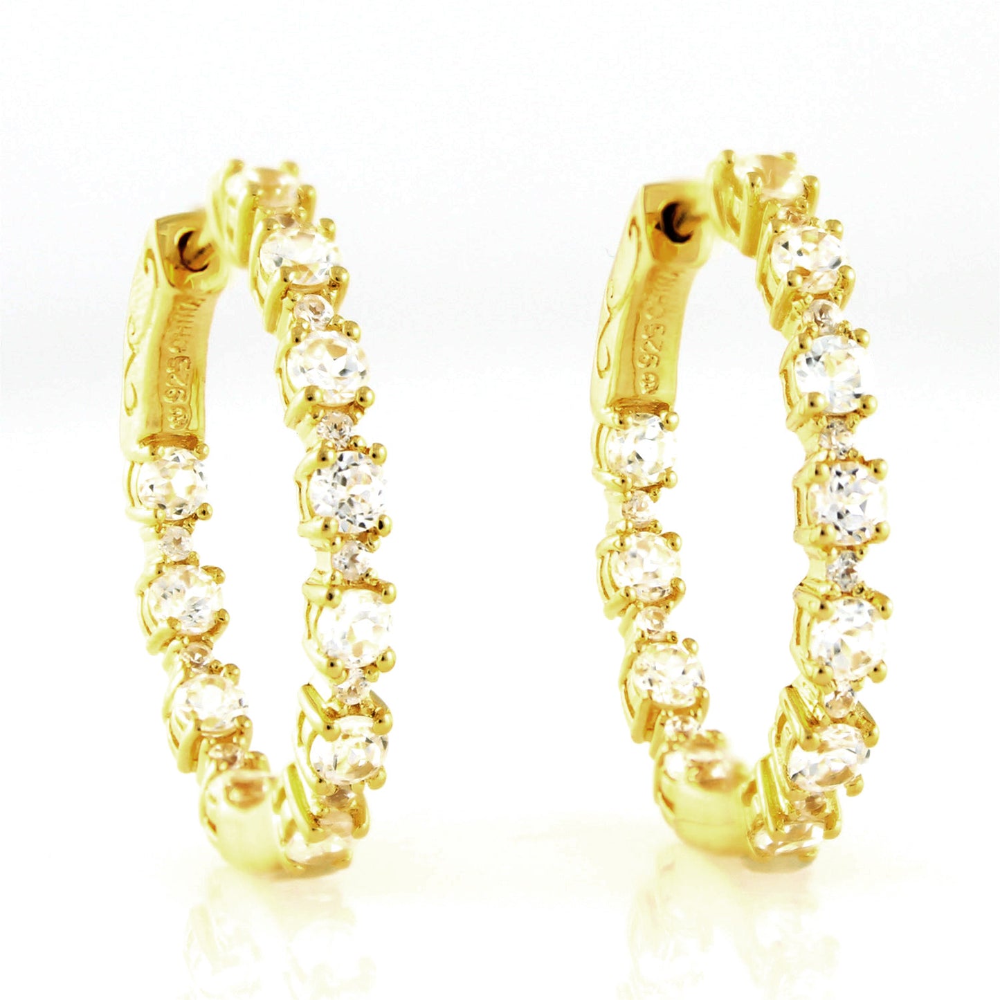 Pinctore Yellow Gold over Silver 4.11ctw White Natural Zircon Hoops Earring 1.00'L - pinctore
