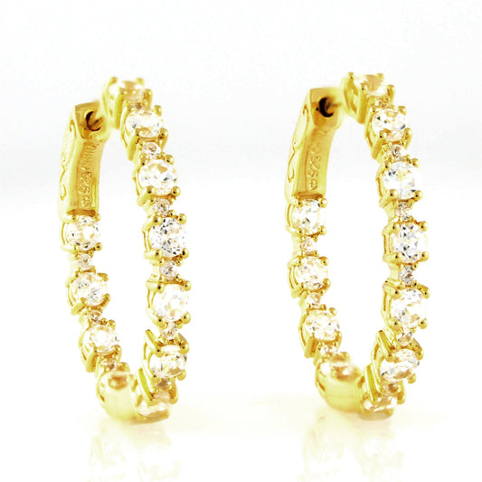 Pinctore Yellow Gold over Silver 4.11ctw White Natural Zircon Hoops Earring 1.00'L - pinctore