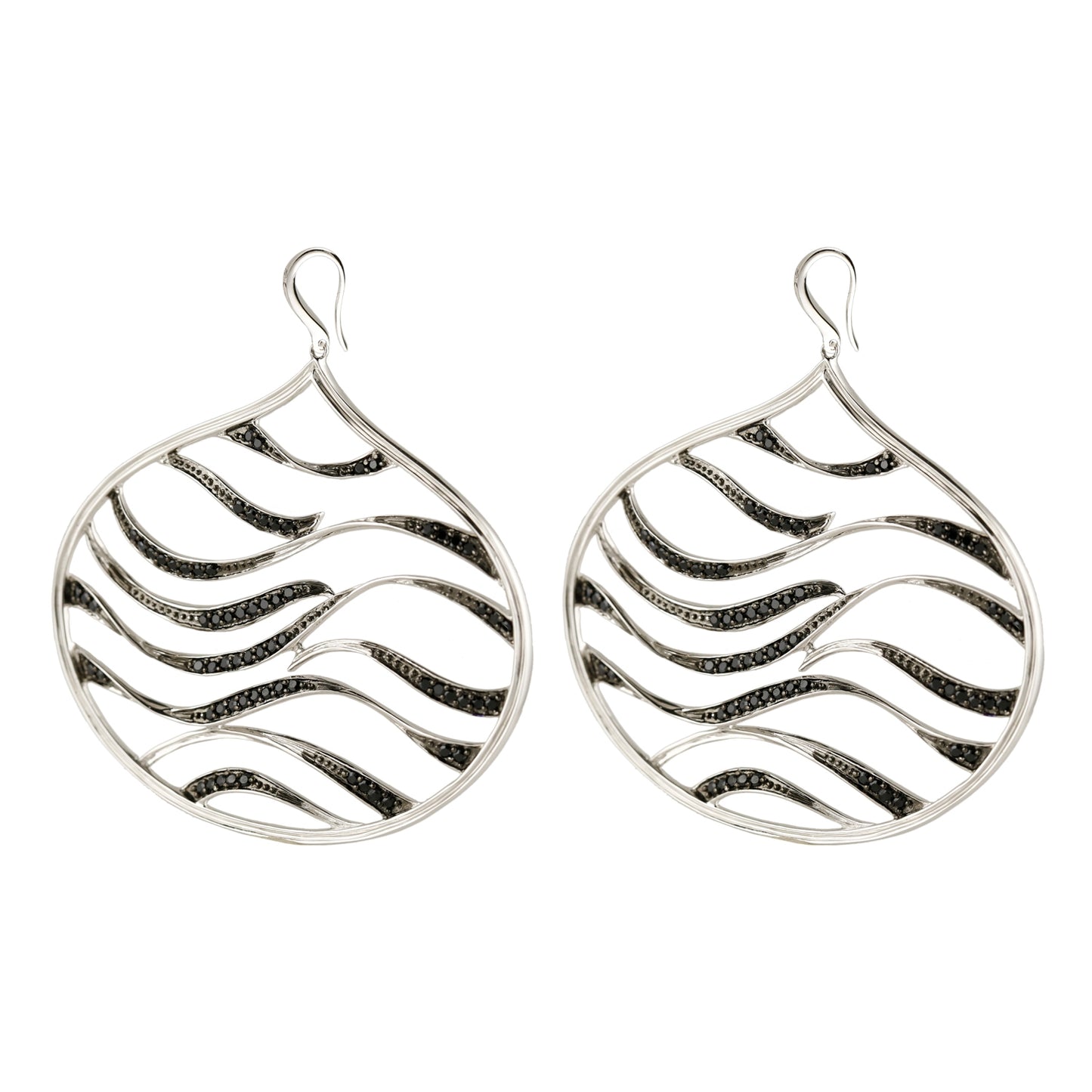 Pinctore Rhodium O/Sterling Silver 1.54tcw Black Spinel Tear Drop Negative Space Earrings - pinctore