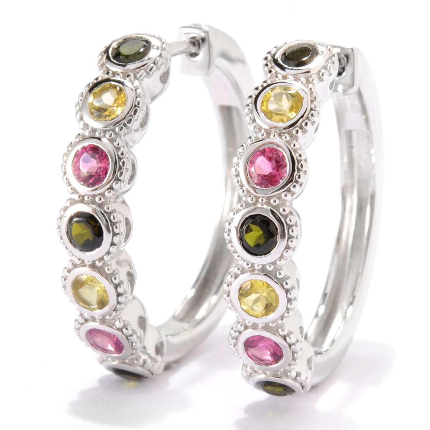 Pinctore Sterling Silver 1.72ctw Green Tourmaline Hoops Earring 1.00'L - pinctore