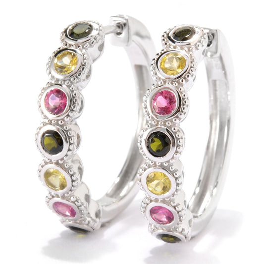 Pinctore Sterling Silver 1.72ctw Green Tourmaline Hoops Earring 1.00'L - pinctore