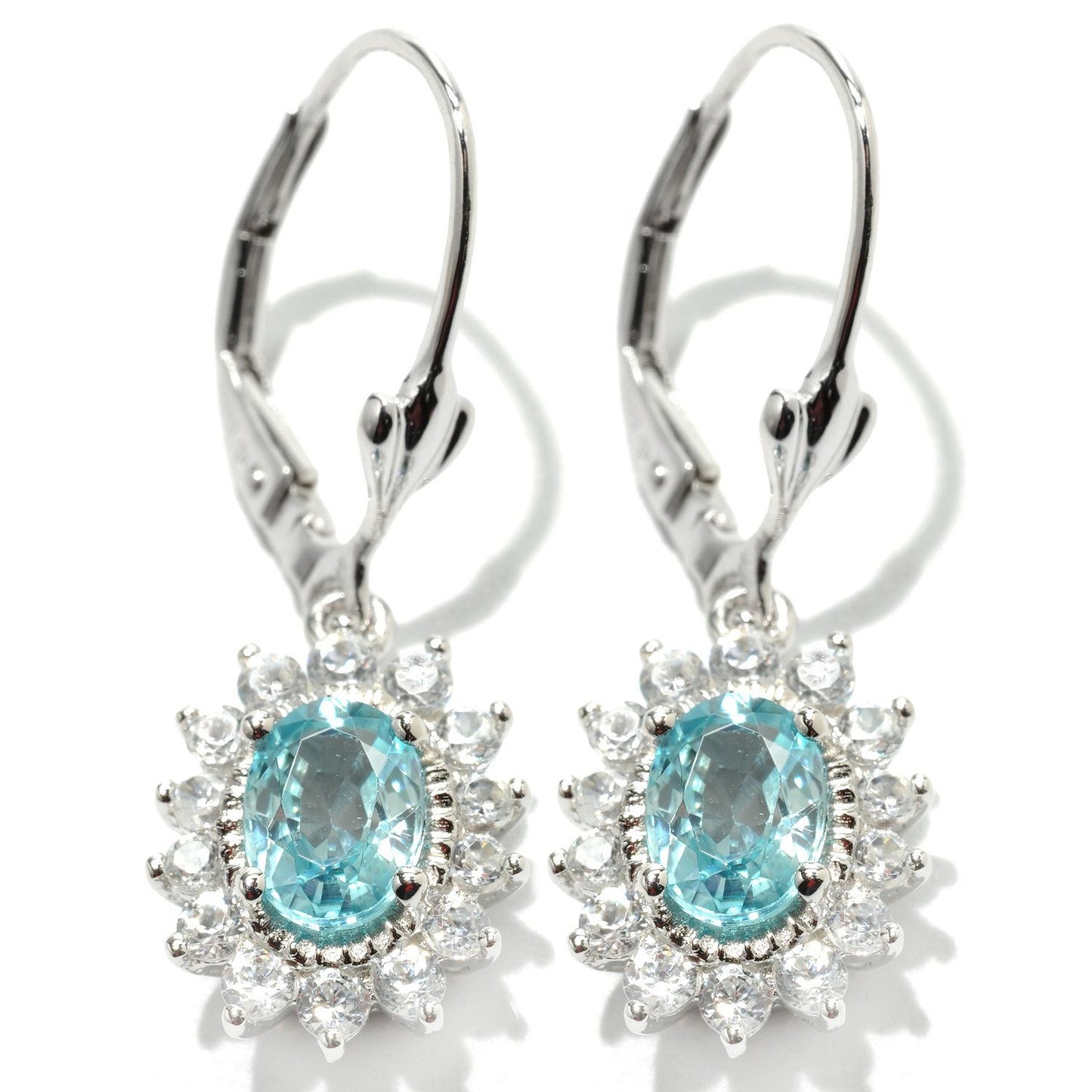 925 Sterling Silver Blue Zircon,White Topaz Dangle Earring