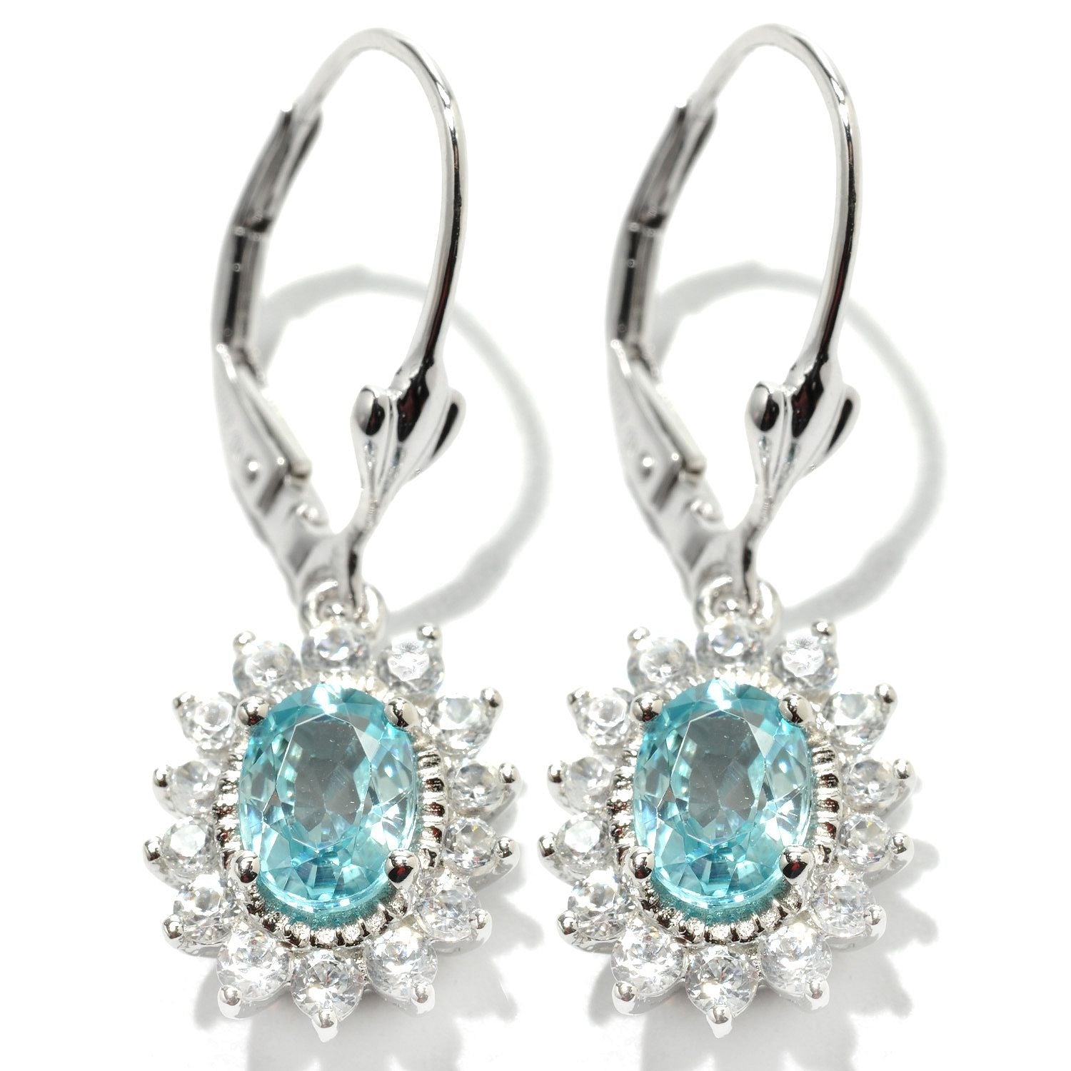 925 Sterling Silver Blue Zircon,White Topaz Dangle Earring
